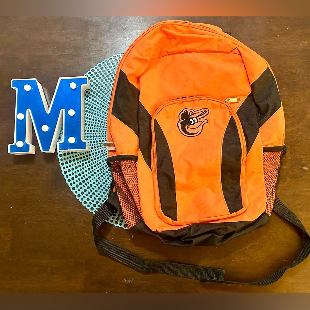 Baltimore Orioles Backpack Orange Embroidered Logo Multiple Pockets, used
